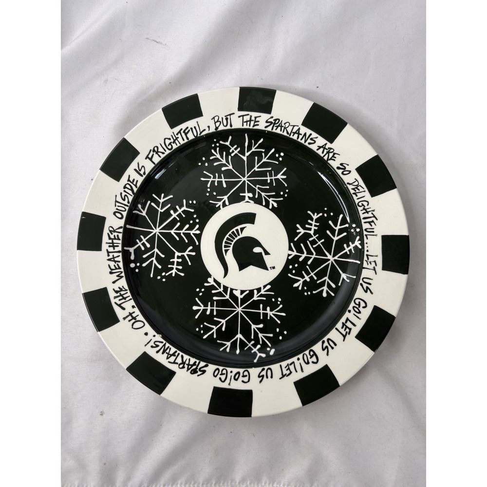 T Cabells Too Michigan State Spartans Holiday 12" Plate Winter Decor MSU NCAA